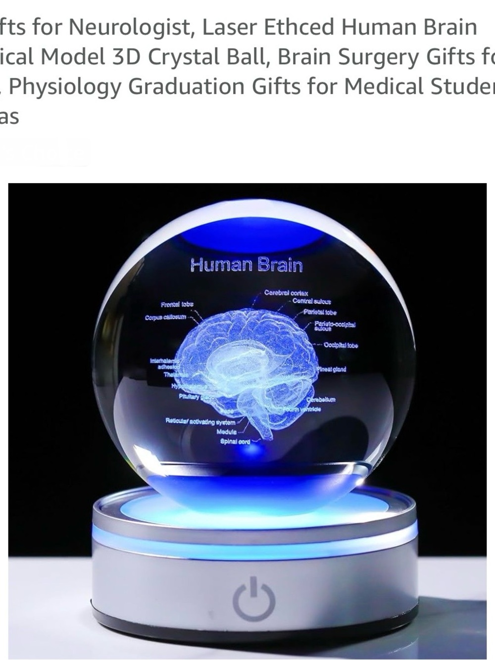 3D laser engraved brain crystal ball LED light 6 colors